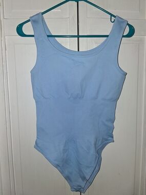 OQQ Light Blue Stretch Ribbed Bodysuit